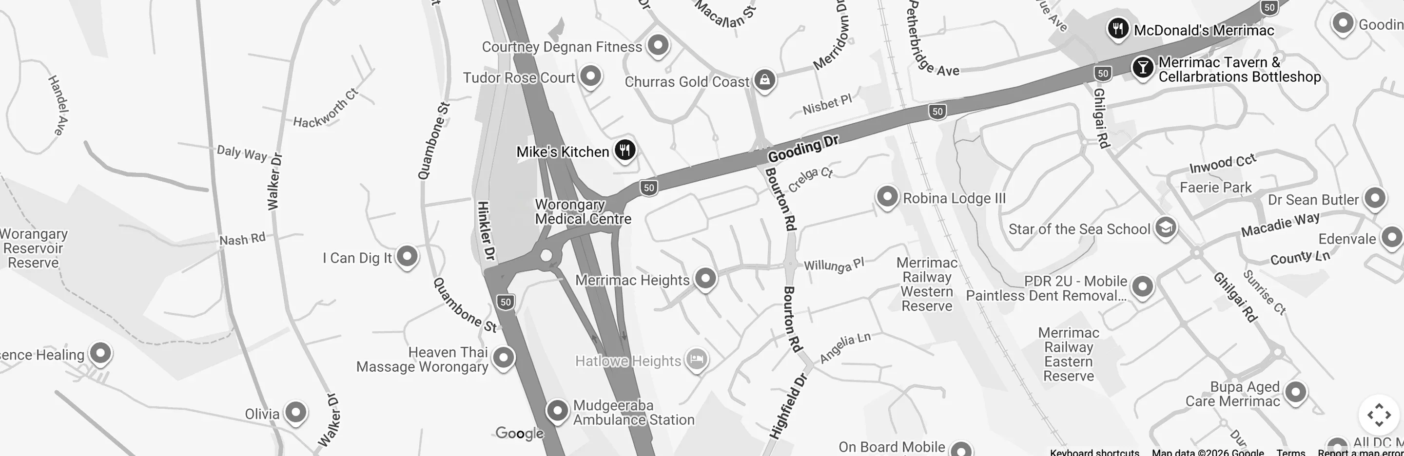 Map showing Worongary Medical Centre locations